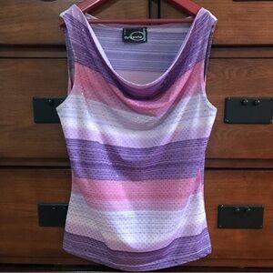 Vintage Dynamite Y2K Purple & Pink Striped Sleeveless Cowl Neck Top